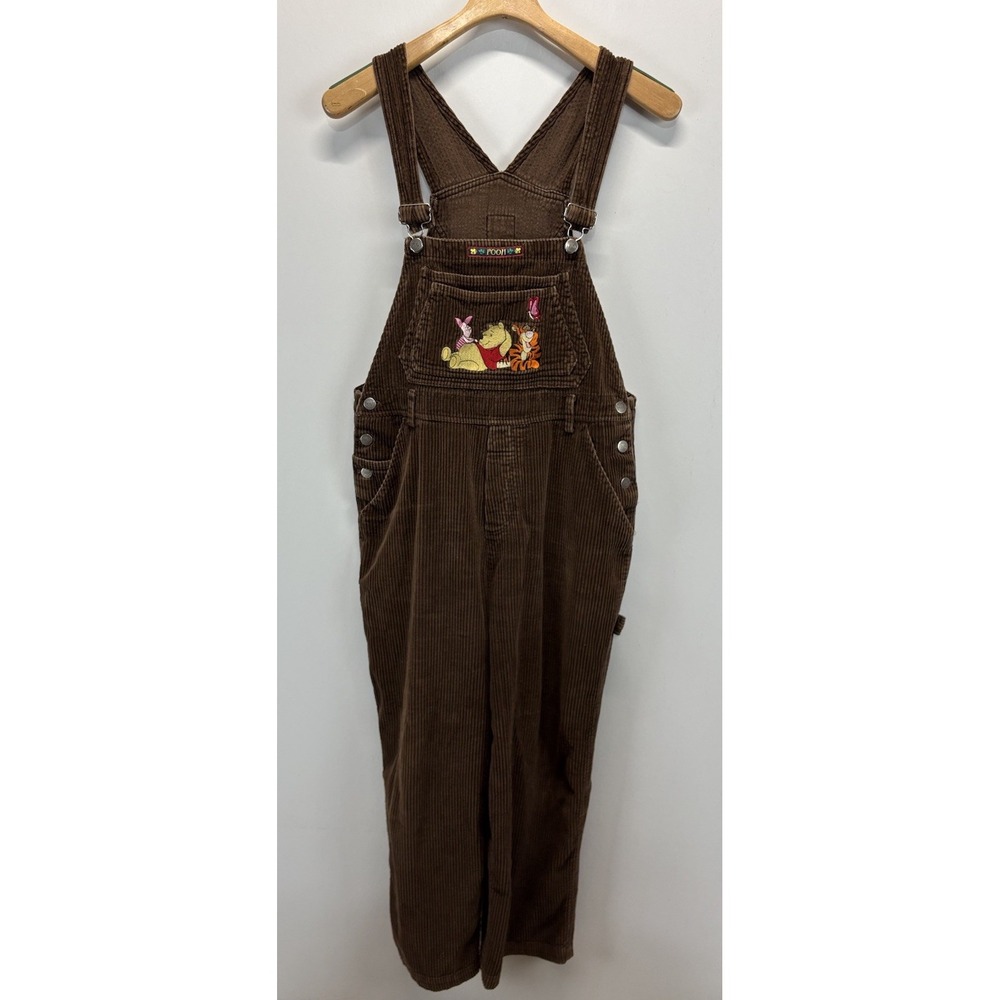 Vtg Y2K Winnie The Pooh Corduroy Overalls Bibs Adult M Brown Wide Wale 90s Disne